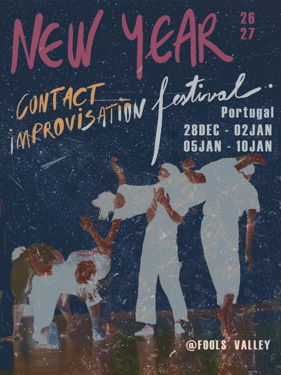 New Year Contact Improvisation Festival 26/27, Portugal, 28 dec – 02 jan and 05 jan – 10 jan, at fools' valley